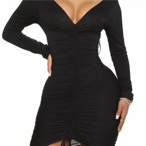 Fashion Nova Black Ruched Dress